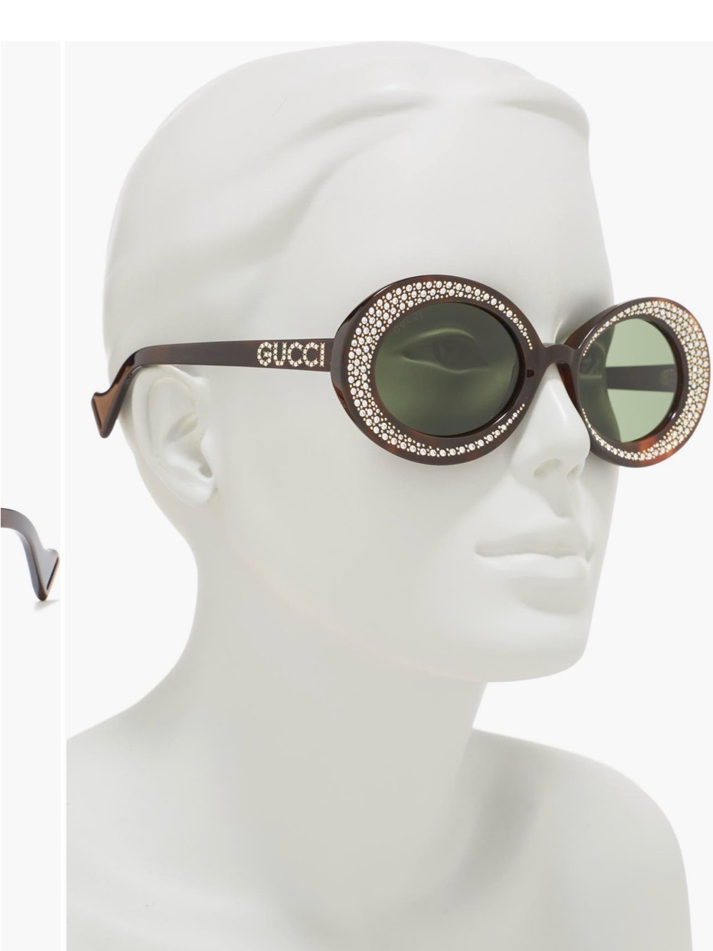 Authentic Gucci Brown Oval Sunglasses with Green Lenses and Crystal Trim - Picture 6 of 9